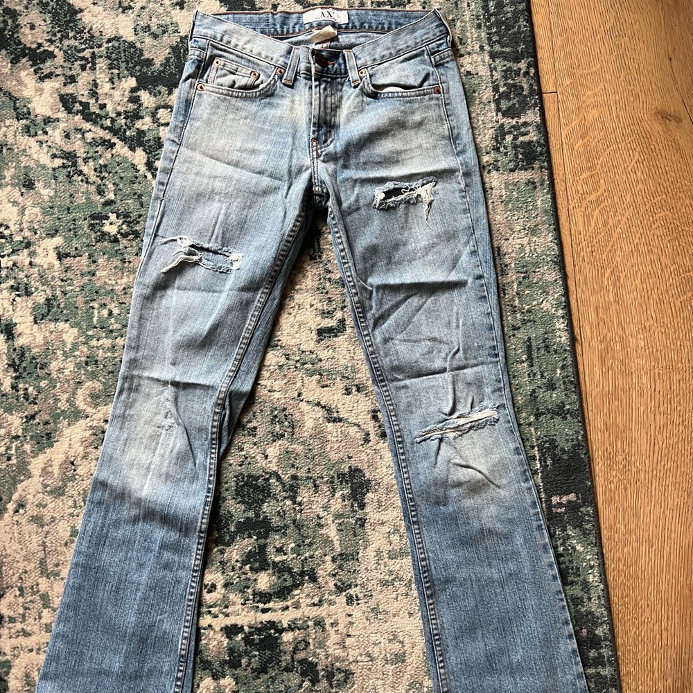 Vintage Armani Exchange Y2K Ripped Flare Jeans Low Rise Size 0